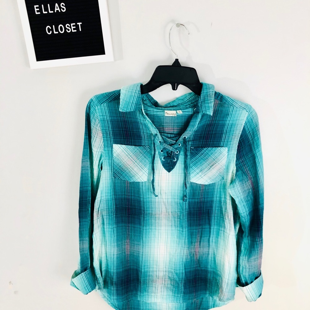 Mudd Teal Plaid Long Sleeve Shirt
